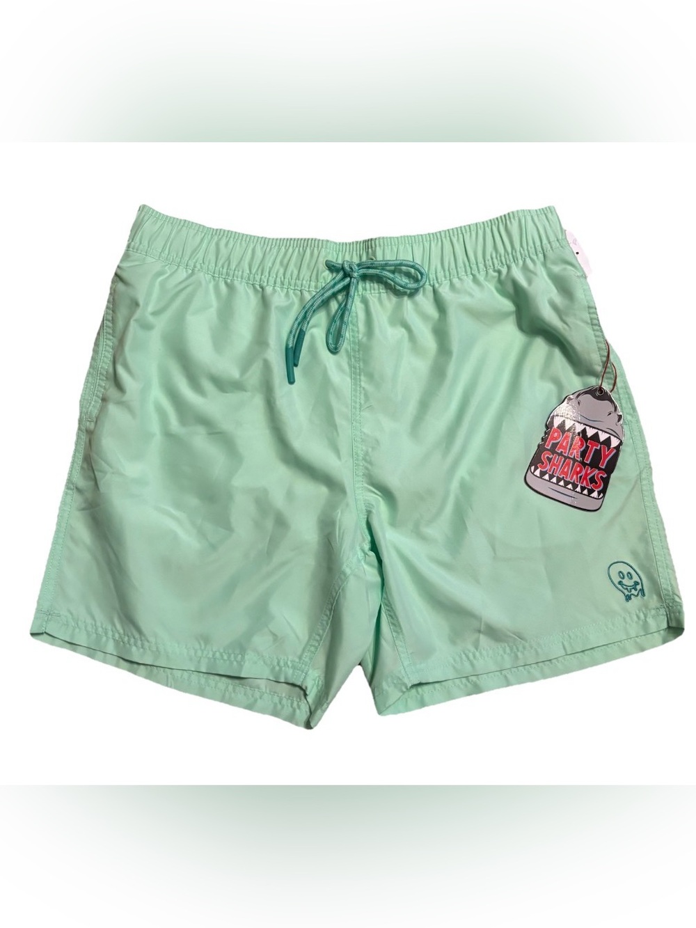 Party Sharks Men’s Embroidered Melting Smiley Swim Trunks - Mint - Medium